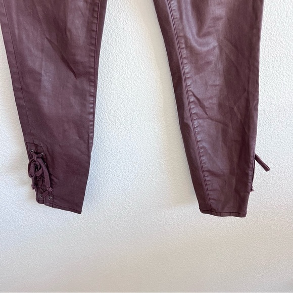 Anthro | Pilcro and the Letterpress Script Coated Lace Up Ankle Pants Wine - Picture 5 of 16